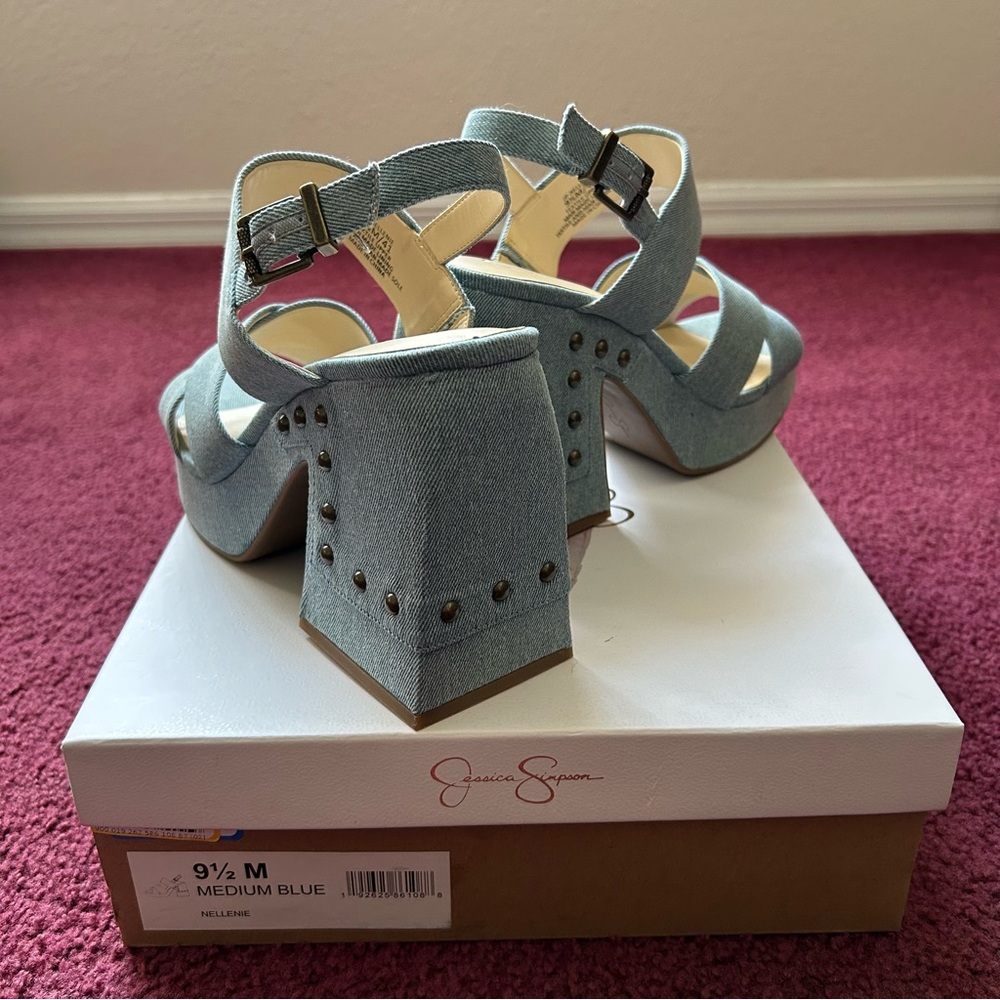 Jessica Simpson Denim Blue Wedge Sandals - Picture 5 of 7
